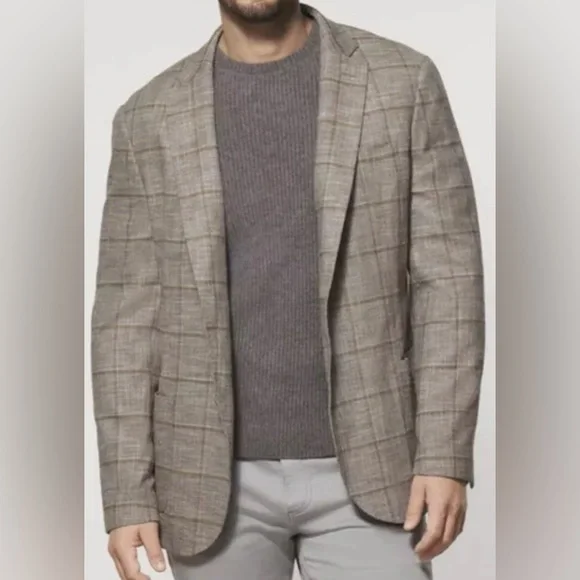 Johnnie-O Tan Bradford Woven Sport Coat JMBZ1520 Blazer NWT 42L Plaid - Picture 2 of 3